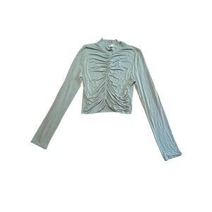 Vestique Sage Green Ruched High Neck Longsleeve Crop Top M Fairycore Pastel Boho